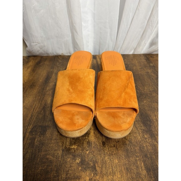 Charlotte Stone Kayla Orange Suede Wood Platform Clogs Women's 8 Sandals - Picture 6 of 16